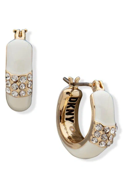 Dkny Crystal & Enamel Hoop Earrings In Gold/ White