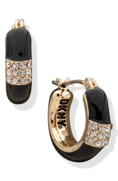 Dkny Crystal & Enamel Hoop Earrings In Black