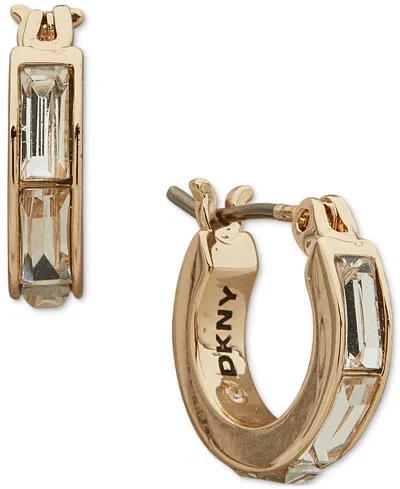 Dkny Crystal Baguette Small Huggie Hoop Earrings, 0.34" In Gold