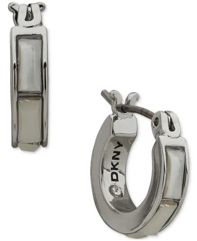 Dkny Crystal Baguette Small Huggie Hoop Earrings, 0.34" In Silver