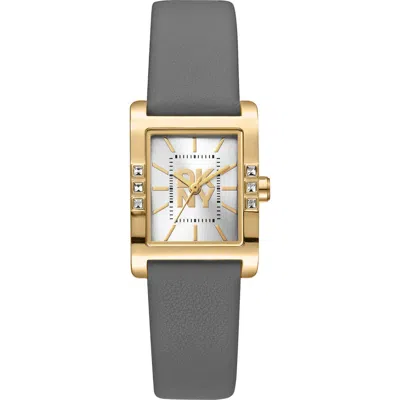 Dkny Crystal Bezel Three Hand Quartz Leather Strap Watch, 22mm X 29.5mm In Black