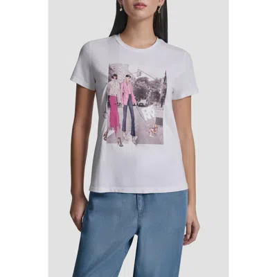 Dkny Crystal Embellished Bleeker St. Conversational Graphic T-shirt In White