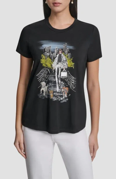 Dkny Crystal Embellished Central Park Conversational Graphic T-shirt In Black