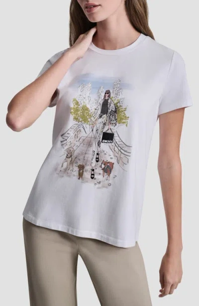 Dkny Crystal Embellished Central Park Conversational Graphic T-shirt In White