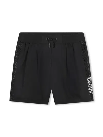 Dkny Kids' Crystal-embellished Cotton Shorts In Black