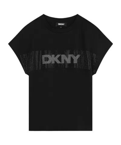 Dkny Kids' Logo-embellished Organic Cotton T-shirt In Black