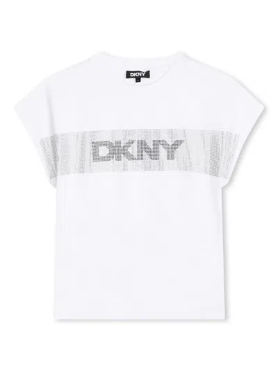 Dkny Kids' Crystal-embellished Cotton T-shirt In White