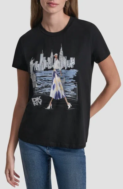 Dkny Crystal Embellished Statue Of Liberty Conversational Graphic T-shirt In Black