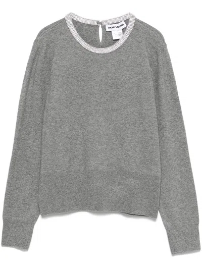 Dkny Crystal-embellished Jumper In Grey