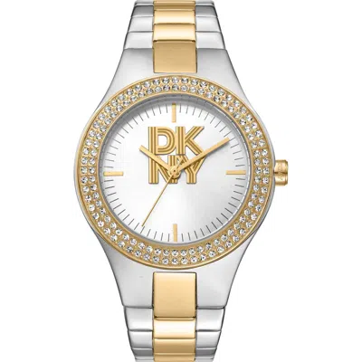 Dkny Crystal Embellished Two Tone Bracelet Watch, 38mm In Two Tone Silver And Gold
