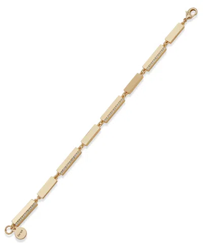 Dkny Crystal Gold-tone Polished Pave Bar Flex Bracelet