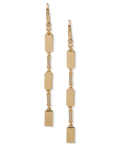 Dkny Crystal Gold-tone Polished Pave Bar Linear Earrings