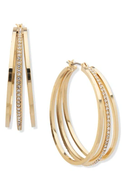 Dkny Crystal Hoop Earrings In Gold