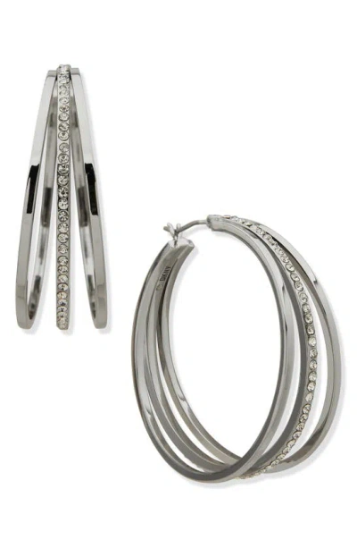Dkny Crystal Hoop Earrings In Metallic