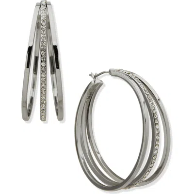 Dkny Crystal Hoop Earrings In Metallic