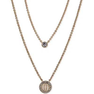 Dkny Crystal Layered Pendant Necklace In Gold/crystal