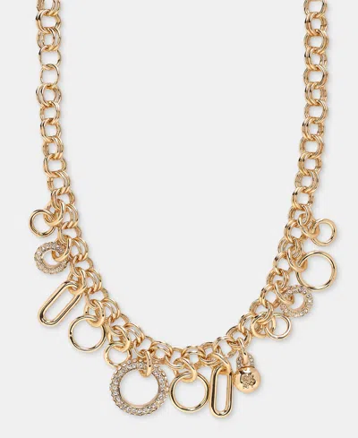 Dkny Crystal Logo Charm 16" Statement Necklace In Gold