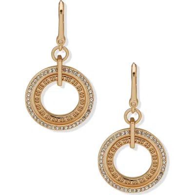 Dkny Crystal Logo Drop Earrings In Gold/crystal