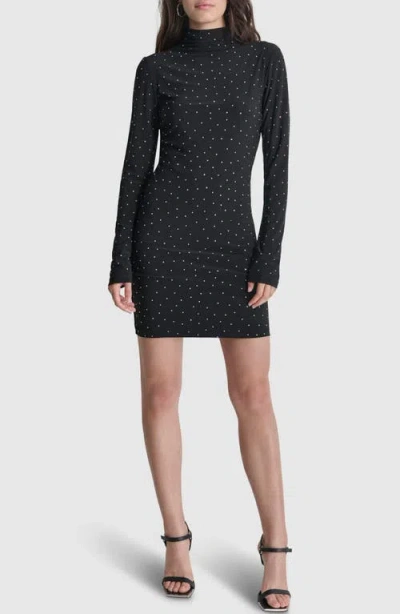 Dkny Crystal Long Sleeve Stretch Dress In Black