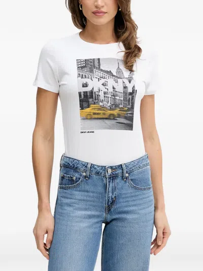 Dkny Crystal-embellished Graphic-print T-shirt In White