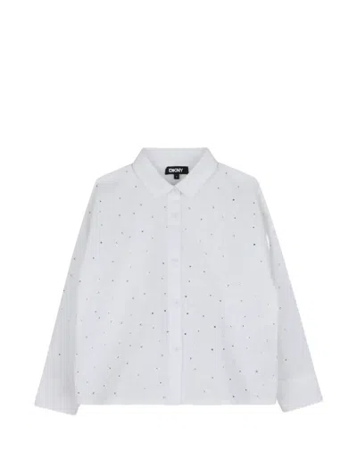Dkny Kids' Crystal-embellished Pleated-back Shirt In White