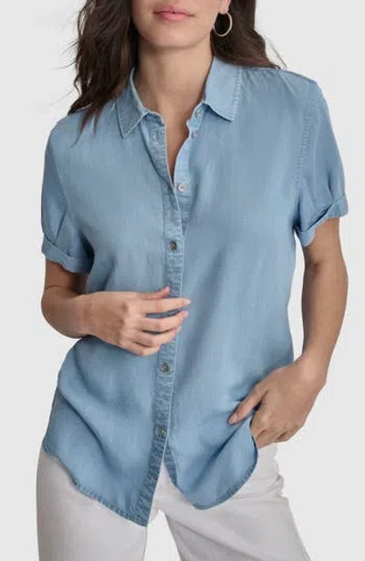 Dkny Cuff Sleeve Chambray Shirt
