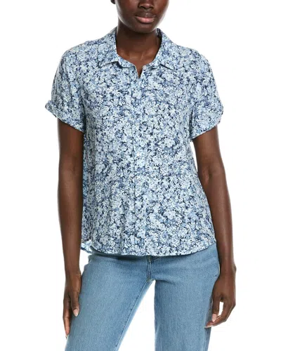 Dkny Cuffed Button High Low Shirt In Blue