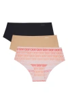 Dkny Cut Anywhere Assorted 3-pack Hipster Briefs In Black/ Glow/ Ombre Print