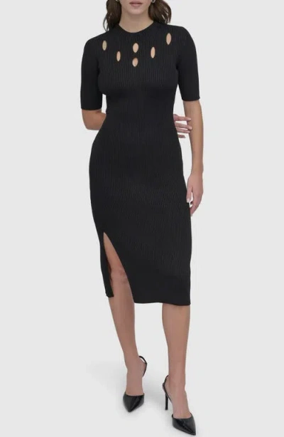 Dkny Cutout Detail Rib Sweater Dress In Black