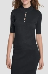 Dkny Cutout Grommet Mock Neck Sweater In Black