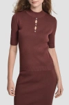 Dkny Cutout Grommet Mock Neck Sweater In Brown