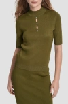 Dkny Cutout Grommet Mock Neck Sweater In Green