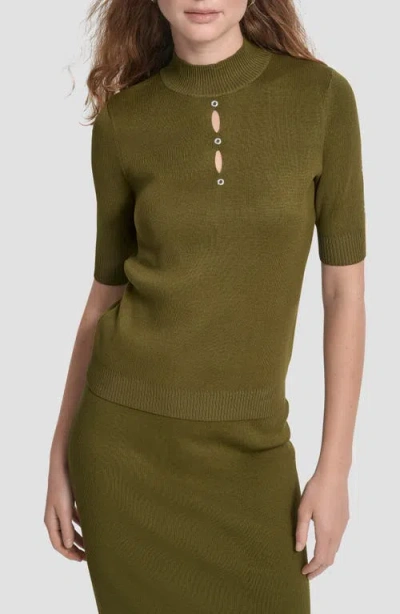 Dkny Cutout Grommet Mock Neck Sweater In Green