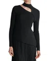 Dkny Cutout Mock Neck Wool-blend Top In Black