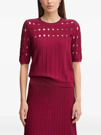 Dkny Cut-out Ribbed Sweater In Red