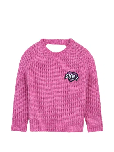 Dkny Kids' Cut-out-detail Logo-patch Sweater In Pink