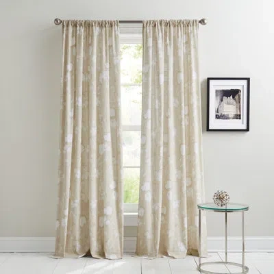 Dkny Dandelion Floral Linen 50 X 63 Curtain Panel Pair (set Of 2) In Light Brown