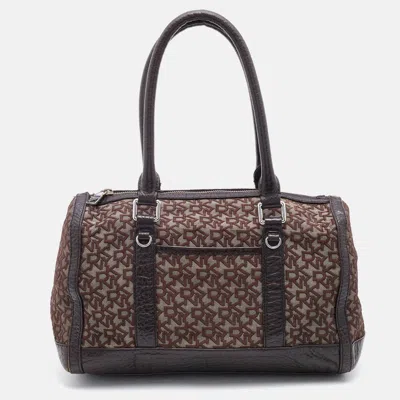 Dkny Dark Brown Signature Canvas And Leather Satchel In Multi
