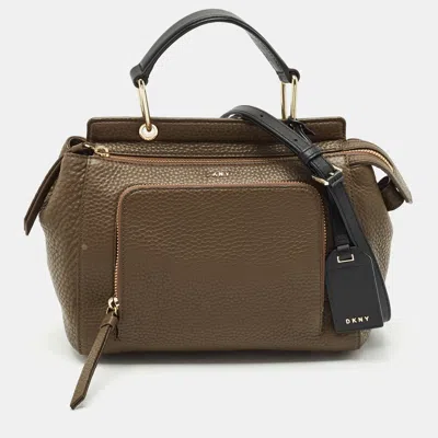 Pre-owned Dkny Dark Brown/black Leather Greenwhich Top Handle Bag