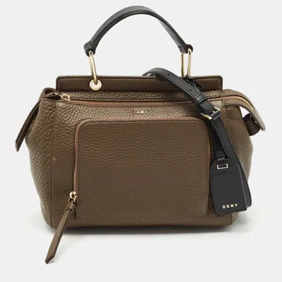Dkny Dark Brown/black Leather Greenwhich Top Handle Bag