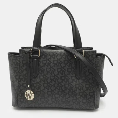 Pre-owned Dkny Dark Grey Signature Pvc Satchel In Gray