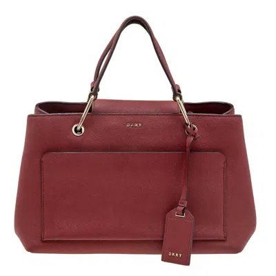 Dkny Dark Red Leather Front Pocket Tote In Burgundy