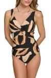 DKNY DKNY DEEP V-NECK KEYHOLE TWIST ONE-PIECE SWIMSUIT