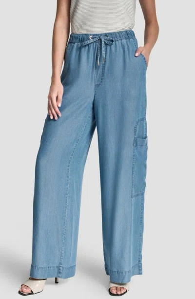 Dkny Denim Drawstring Cargo Pants In Blue