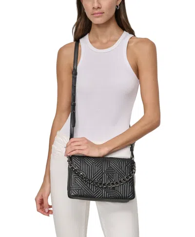Dkny Desiree Small Flap Crossbody In Black,gunmetal