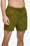 Dkny Diamond Pintuck Swim Trunks In Dark Olive