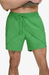 Dkny Diamond Pintuck Swim Trunks In Green