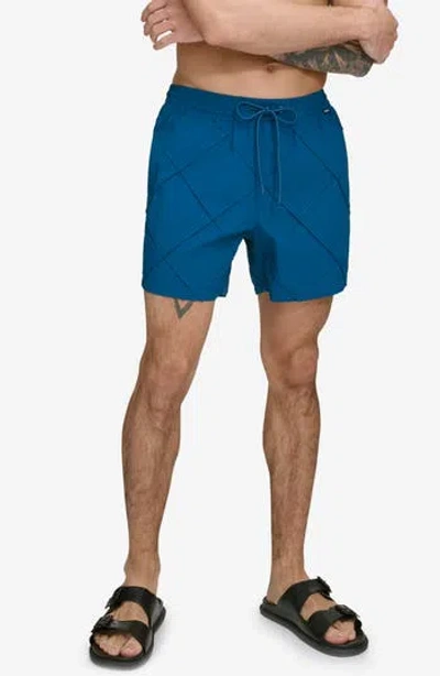 Dkny Diamond Pintuck Swim Trunks In Poseidon