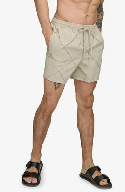 Dkny Diamond Pintuck Swim Trunks In Tan