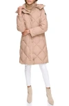 Dkny Diamond Quilted Hooded Puffer Jacket In Camel